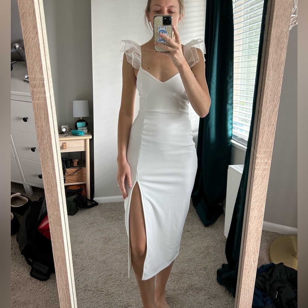Lulu's White Ruffled Bodycon Midi Dress